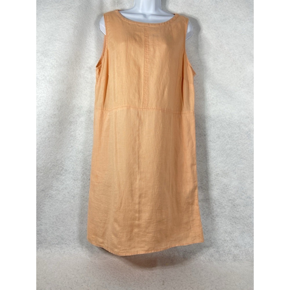J Jill Dress Women's Large Orange Shift Sleeveless 100% Linen Pockets - Picture 1 of 12